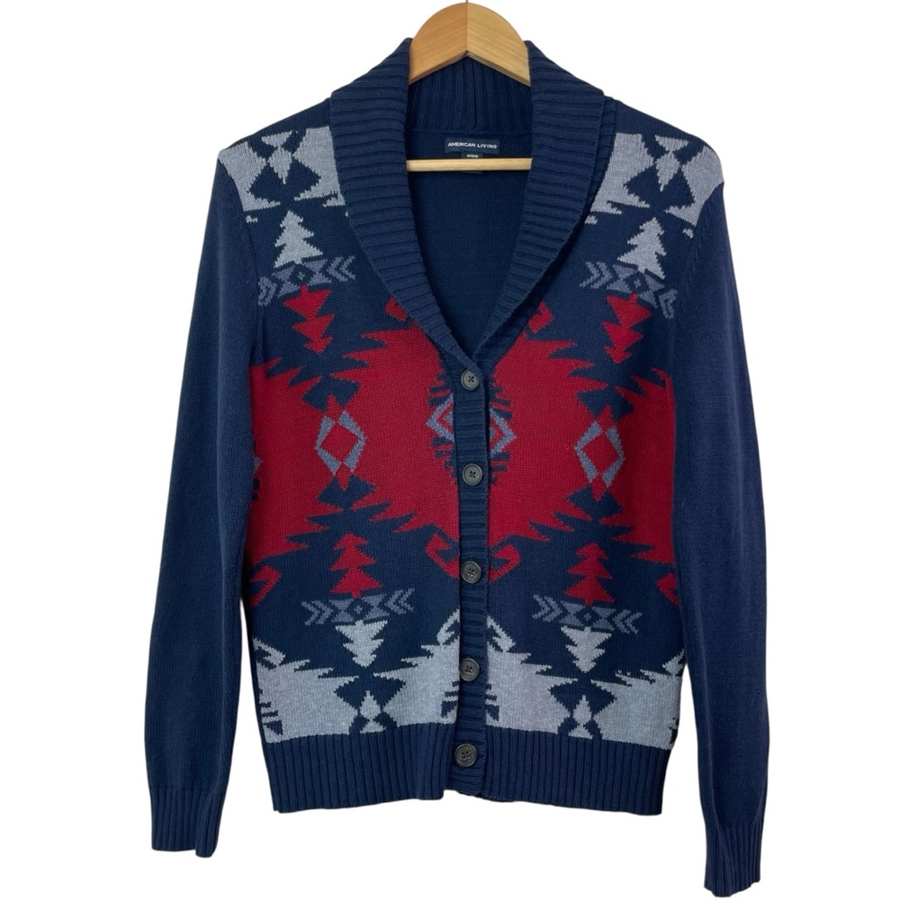 American Living Women's Cardigan Southwestern Shawl Collar Button Front Sweater